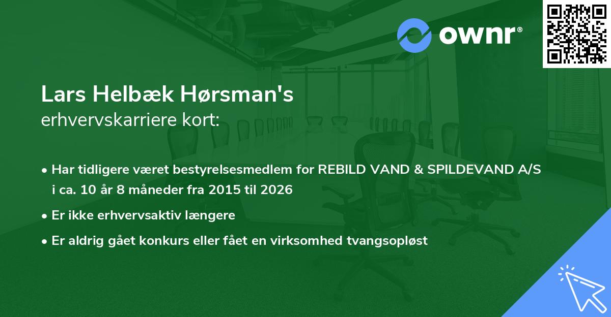 Lars Helbæk Hørsman's erhvervskarriere kort