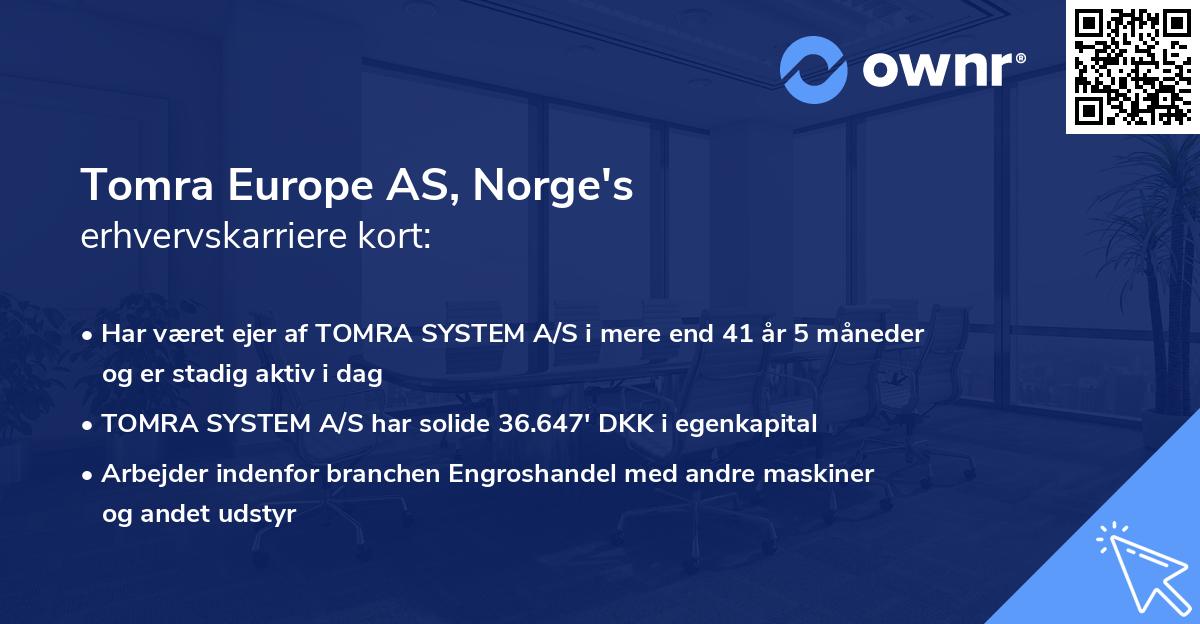 Tomra Europe AS, Norge's erhvervskarriere kort