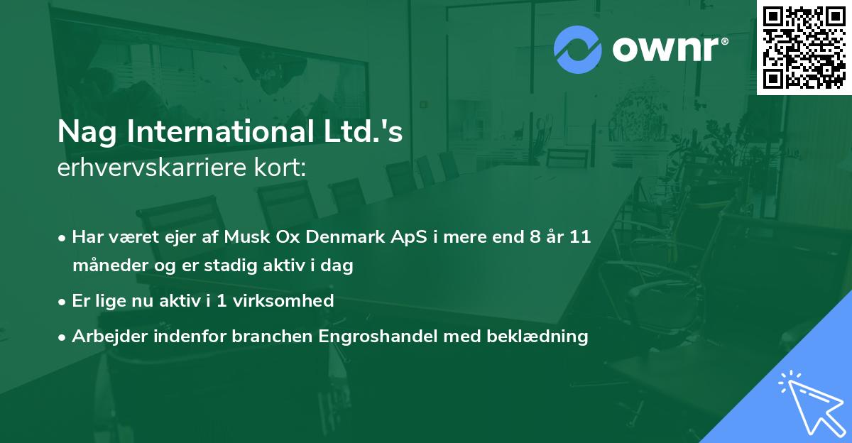 Nag International Ltd.'s erhvervskarriere kort