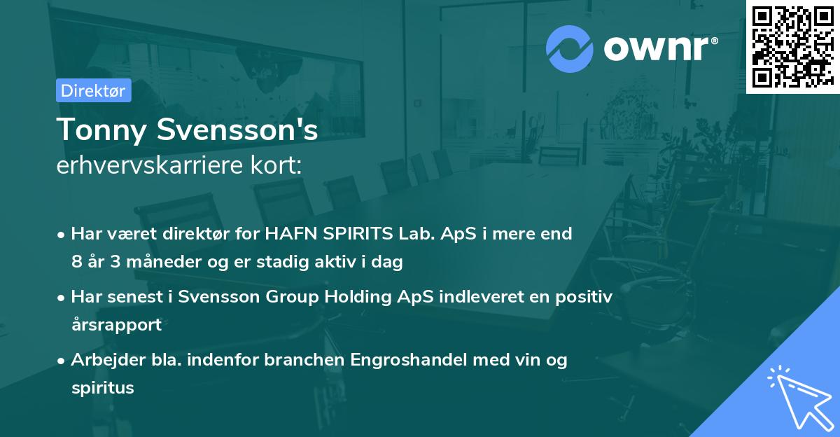 Tonny Svensson's erhvervskarriere kort