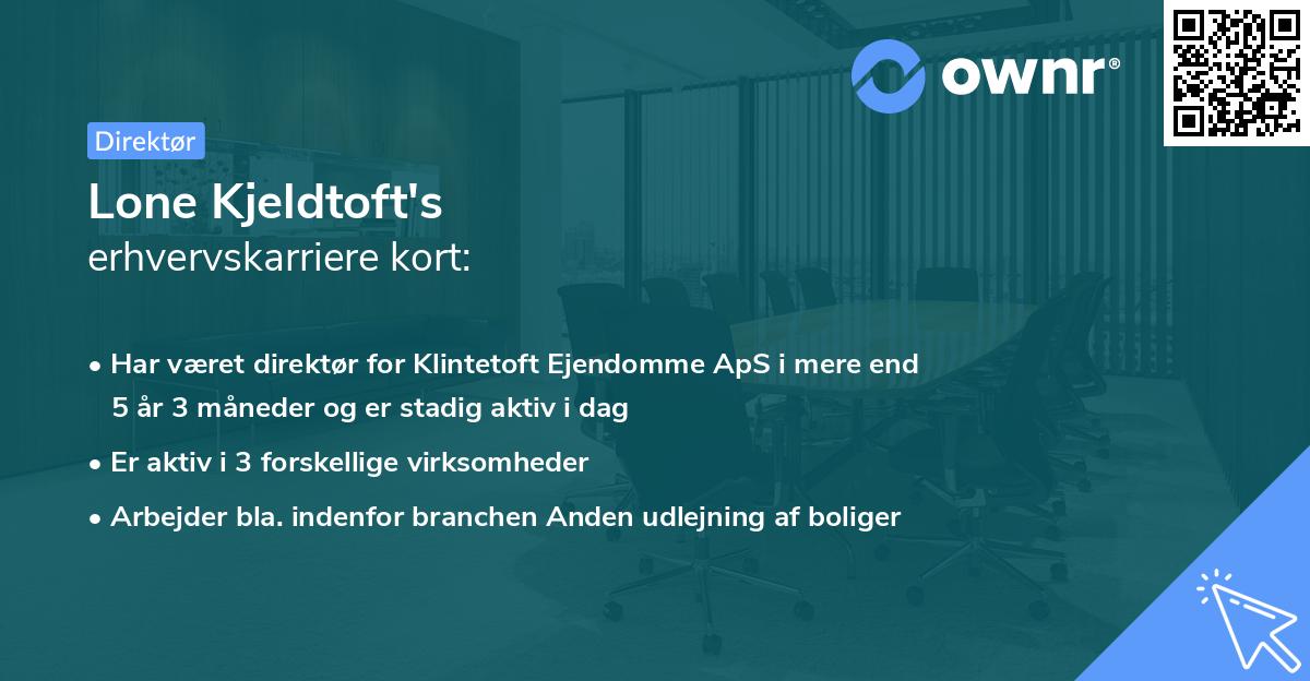 Lone Kjeldtoft's erhvervskarriere kort