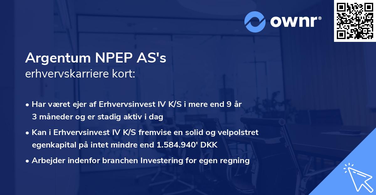 Argentum NPEP AS's erhvervskarriere kort