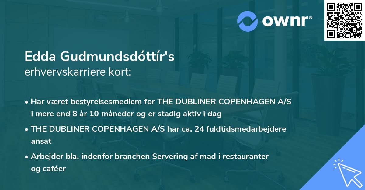 Edda Gudmundsdóttír's erhvervskarriere kort