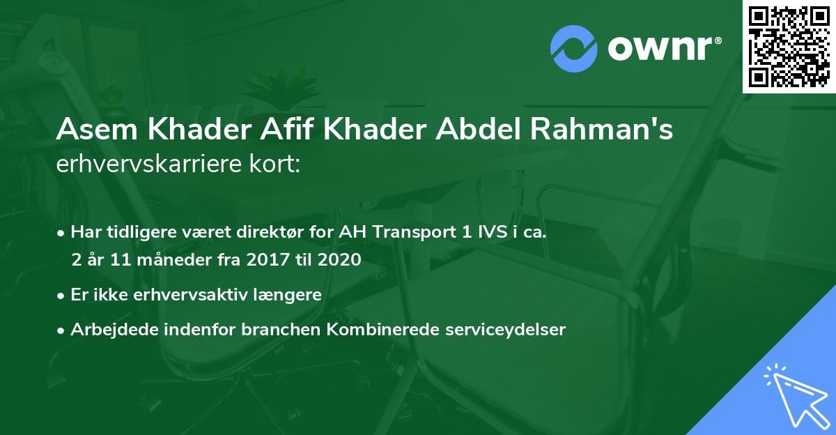 Asem Khader Afif Khader Abdel Rahman's erhvervskarriere kort