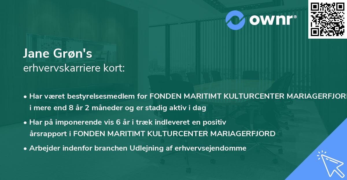 Jane Grøn's erhvervskarriere kort