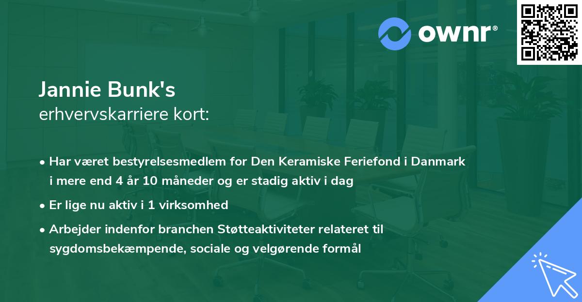 Jannie Bunk's erhvervskarriere kort