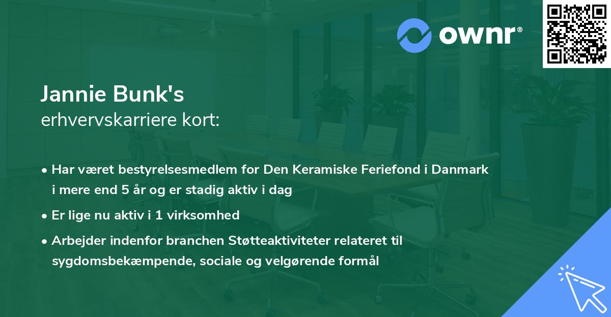 Jannie Bunk's erhvervskarriere kort