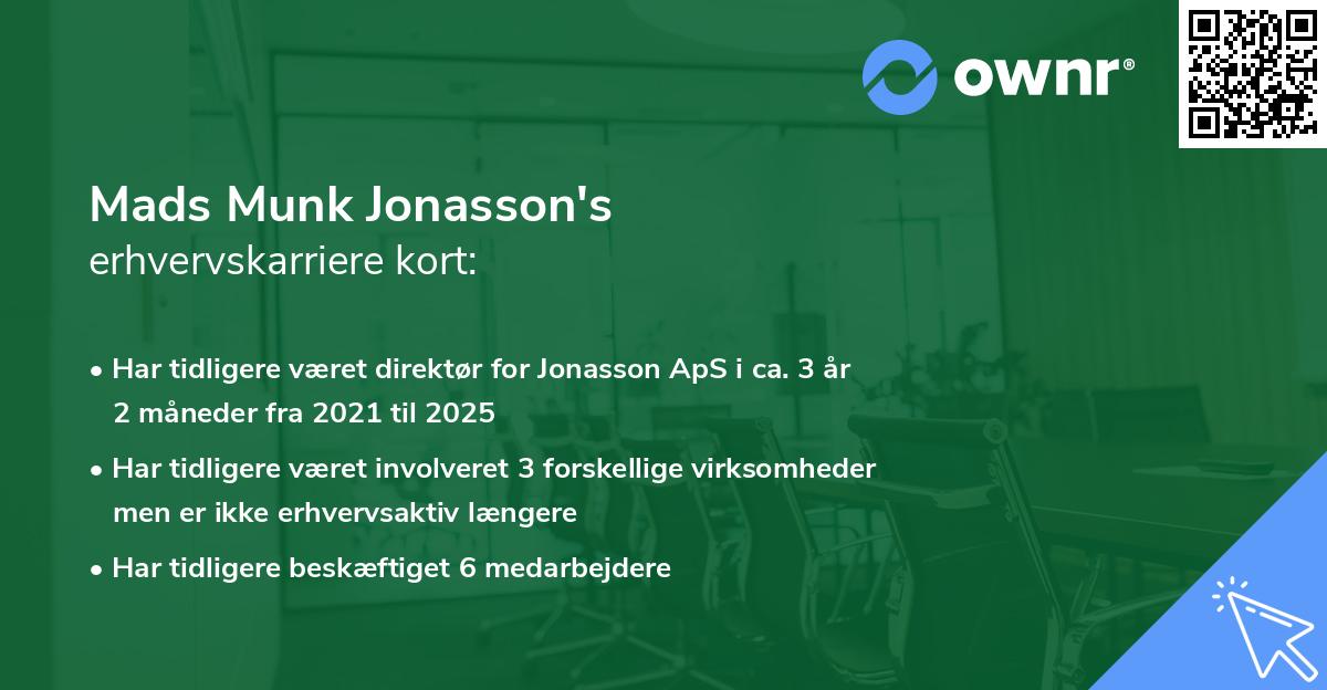 Mads Munk Jonasson's erhvervskarriere kort