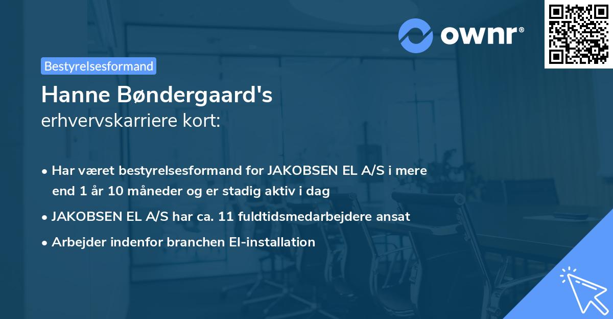 Hanne Bøndergaard's erhvervskarriere kort