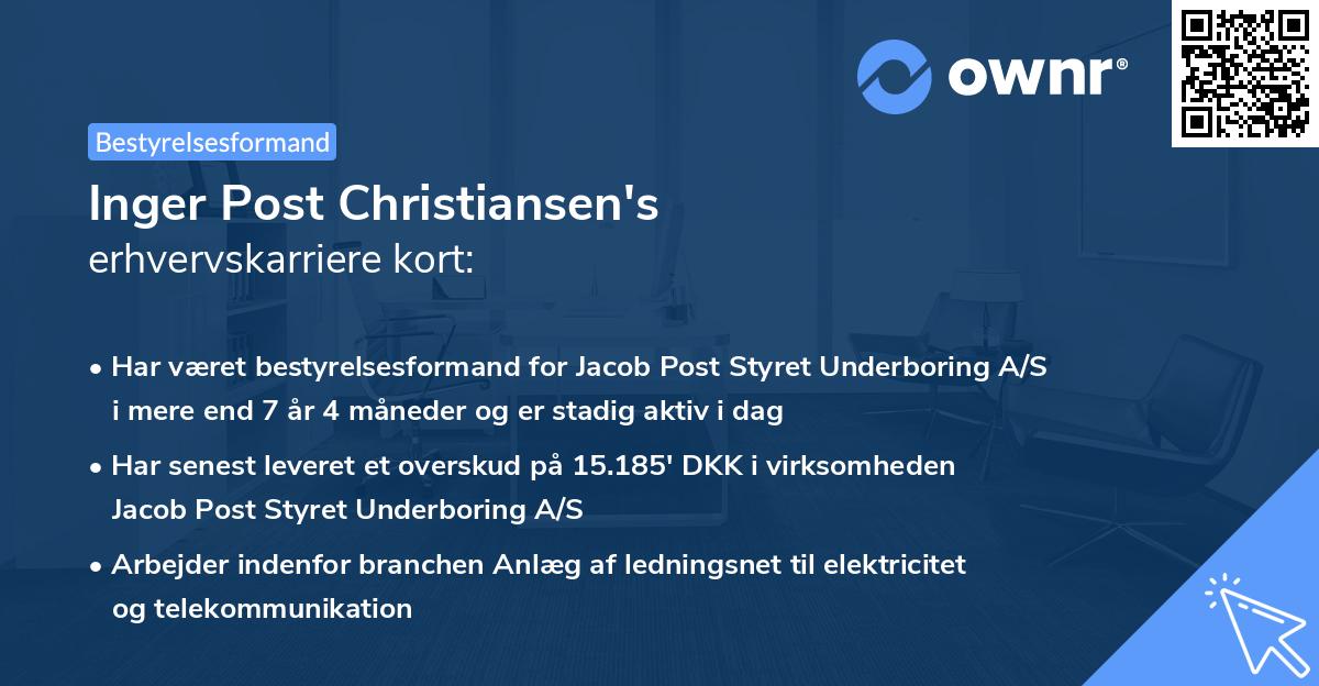 Inger Post Christiansen's erhvervskarriere kort