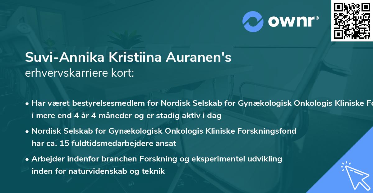 Suvi-Annika Kristiina Auranen's erhvervskarriere kort