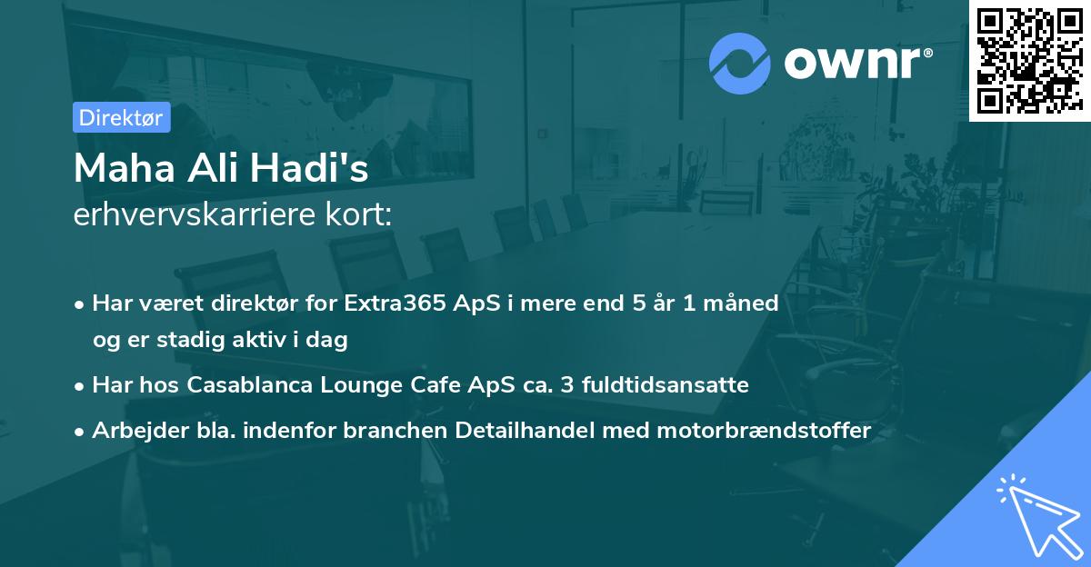 Maha Ali Hadi's erhvervskarriere kort