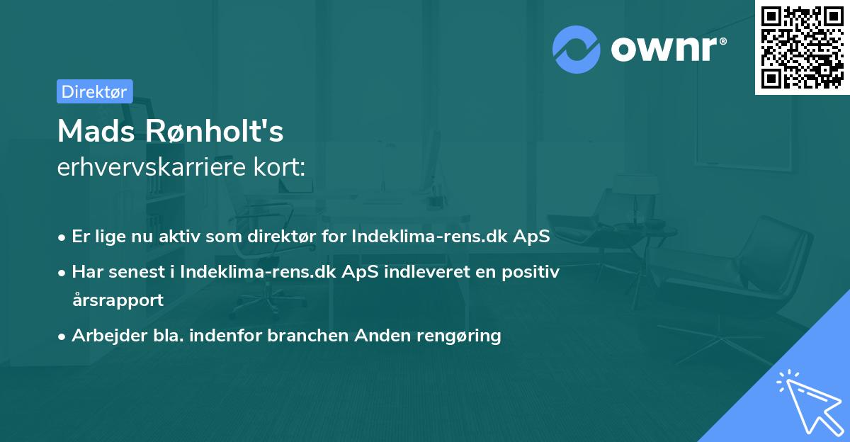 Mads Rønholt's erhvervskarriere kort