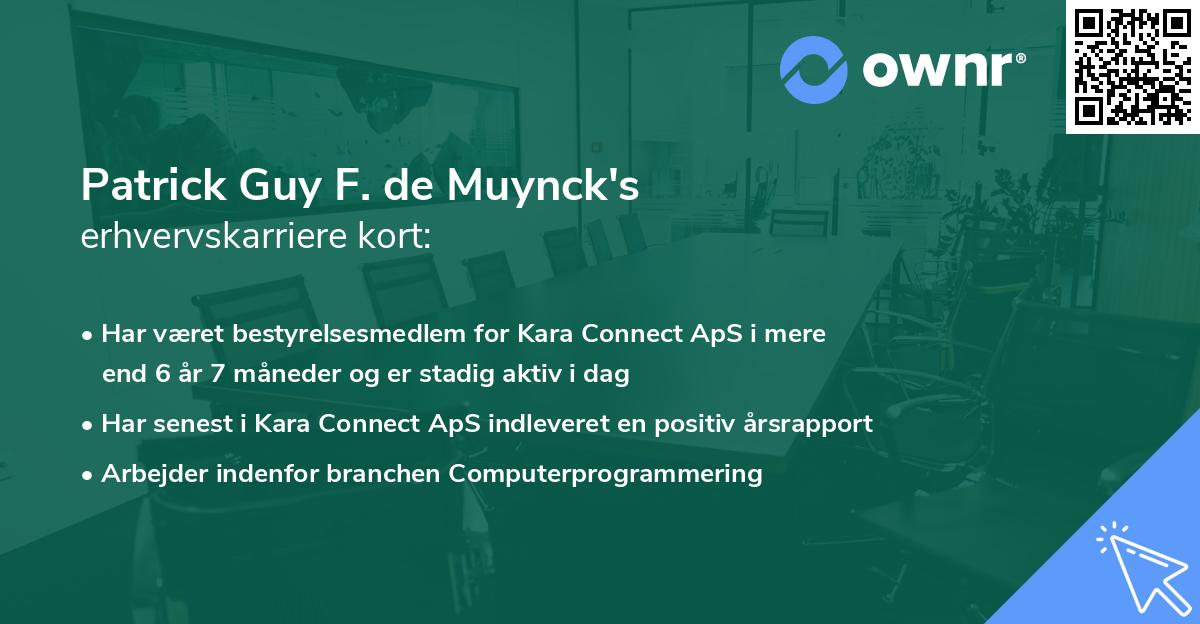 Patrick Guy F. de Muynck's erhvervskarriere kort