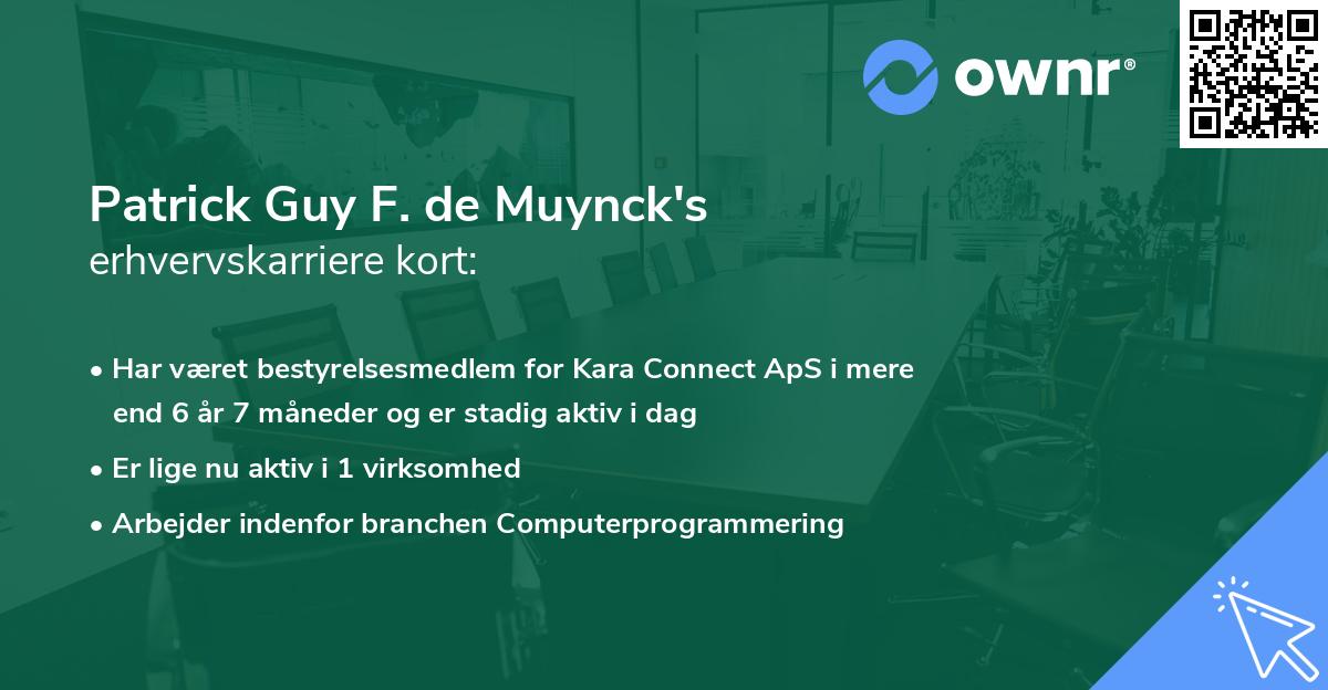 Patrick Guy F. de Muynck's erhvervskarriere kort