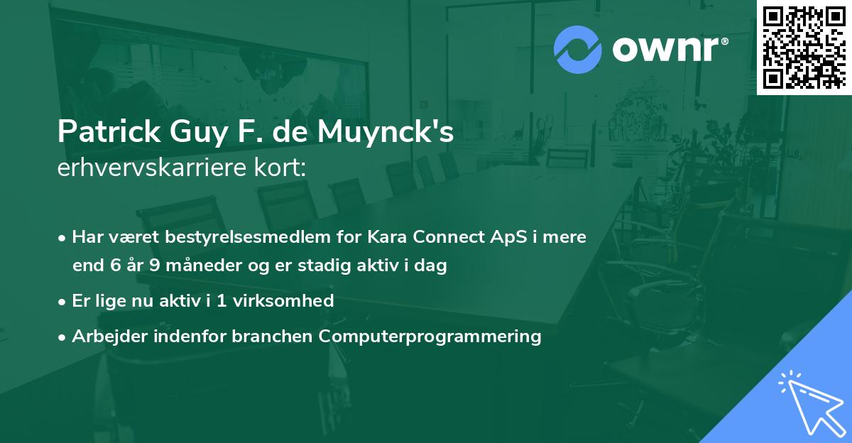 Patrick Guy F. de Muynck's erhvervskarriere kort