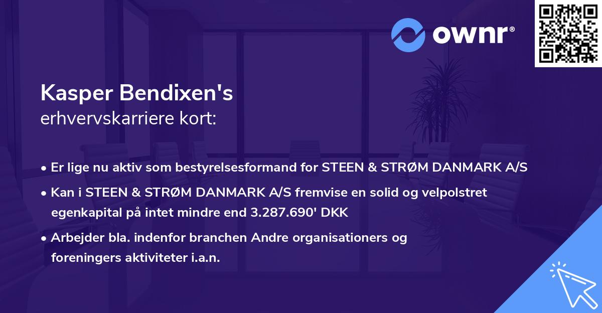 Kasper Bendixen's erhvervskarriere kort