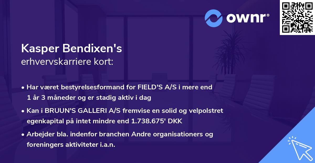 Kasper Bendixen's erhvervskarriere kort