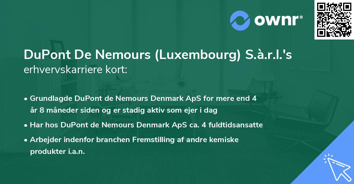 DuPont De Nemours (Luxembourg) S.à.r.l.'s erhvervskarriere kort