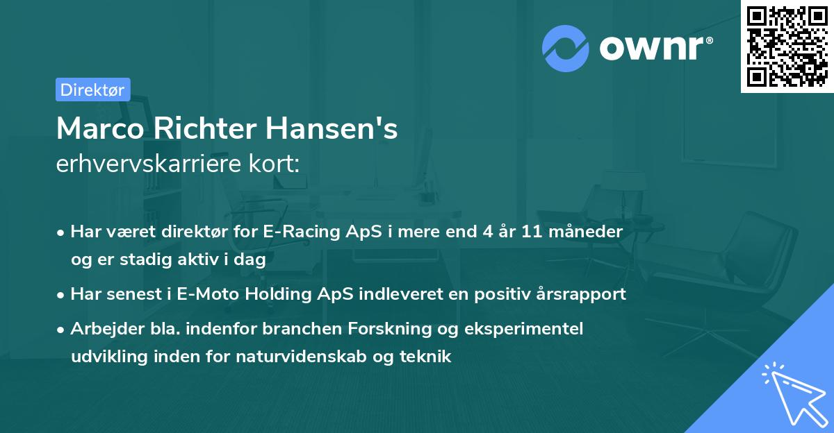 Marco Richter Hansen's erhvervskarriere kort