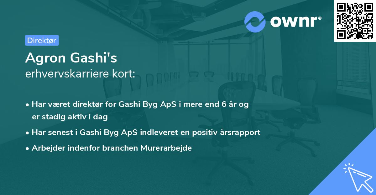 Agron Gashi's erhvervskarriere kort