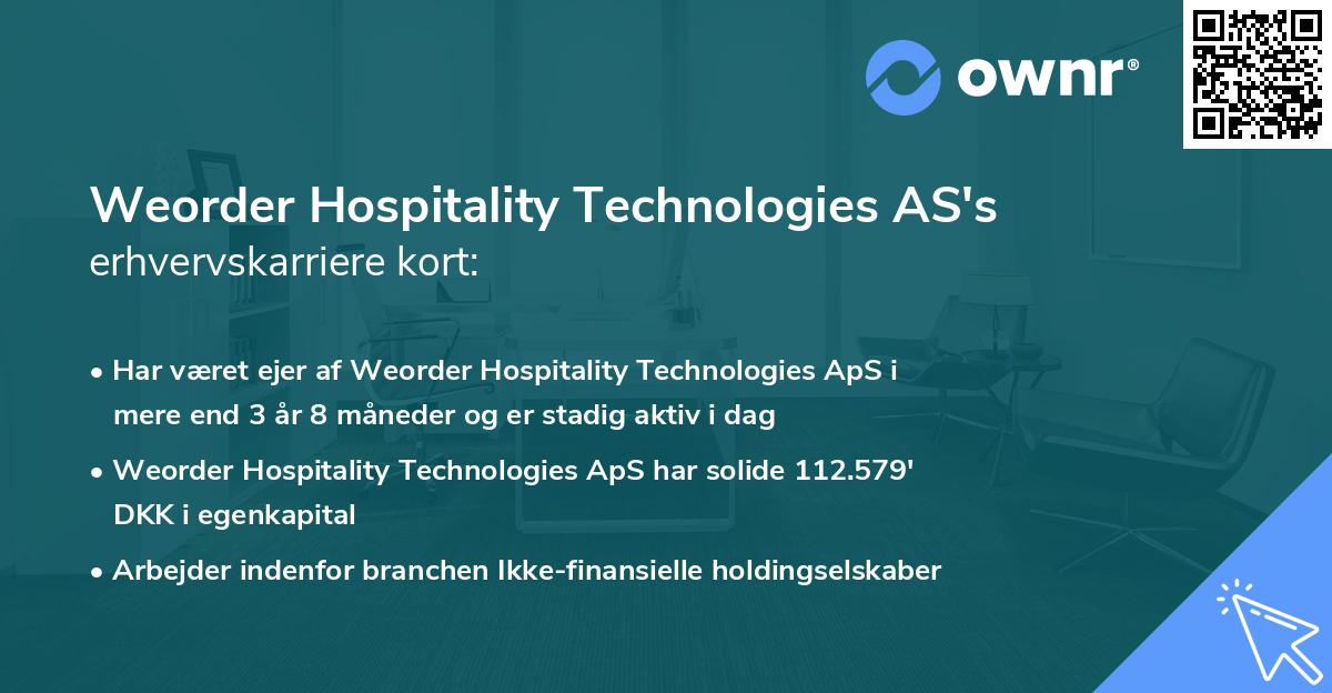 Weorder Hospitality Technologies AS's erhvervskarriere kort