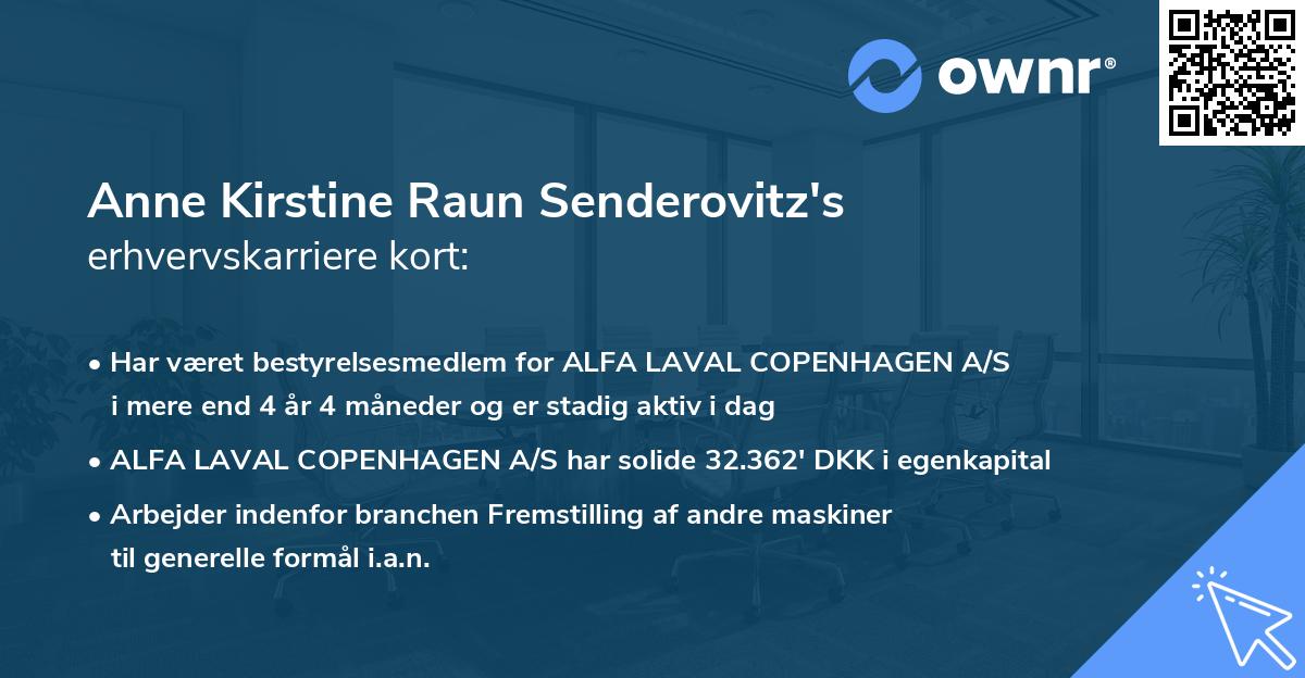 Anne Kirstine Raun Senderovitz's erhvervskarriere kort