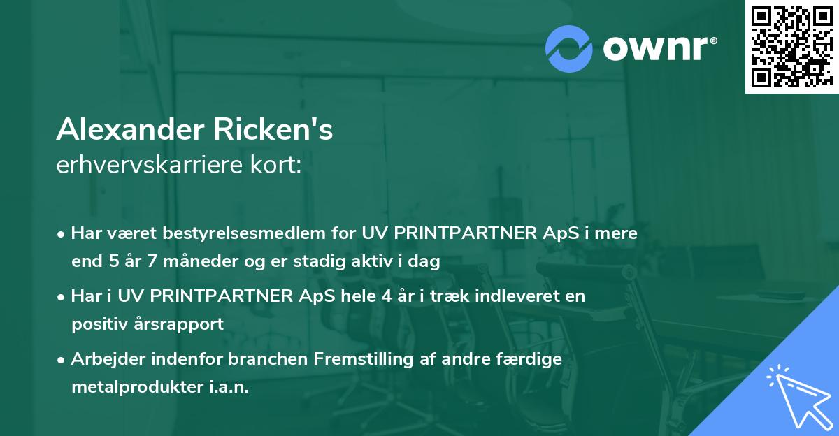 Alexander Ricken's erhvervskarriere kort