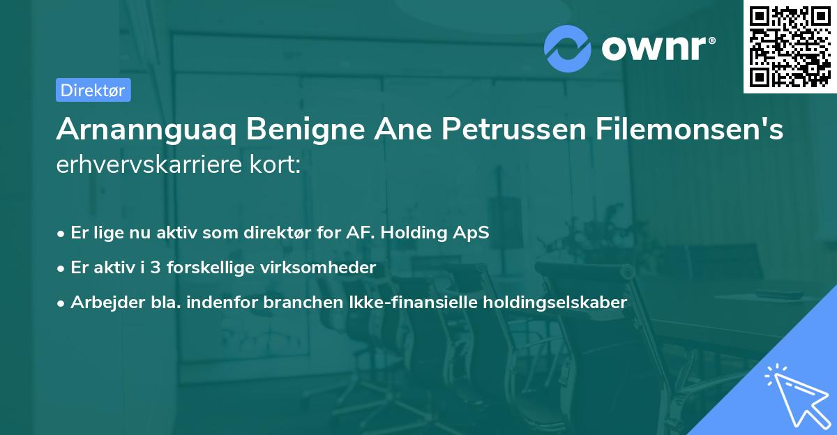 Arnannguaq Benigne Ane Petrussen Filemonsen's erhvervskarriere kort