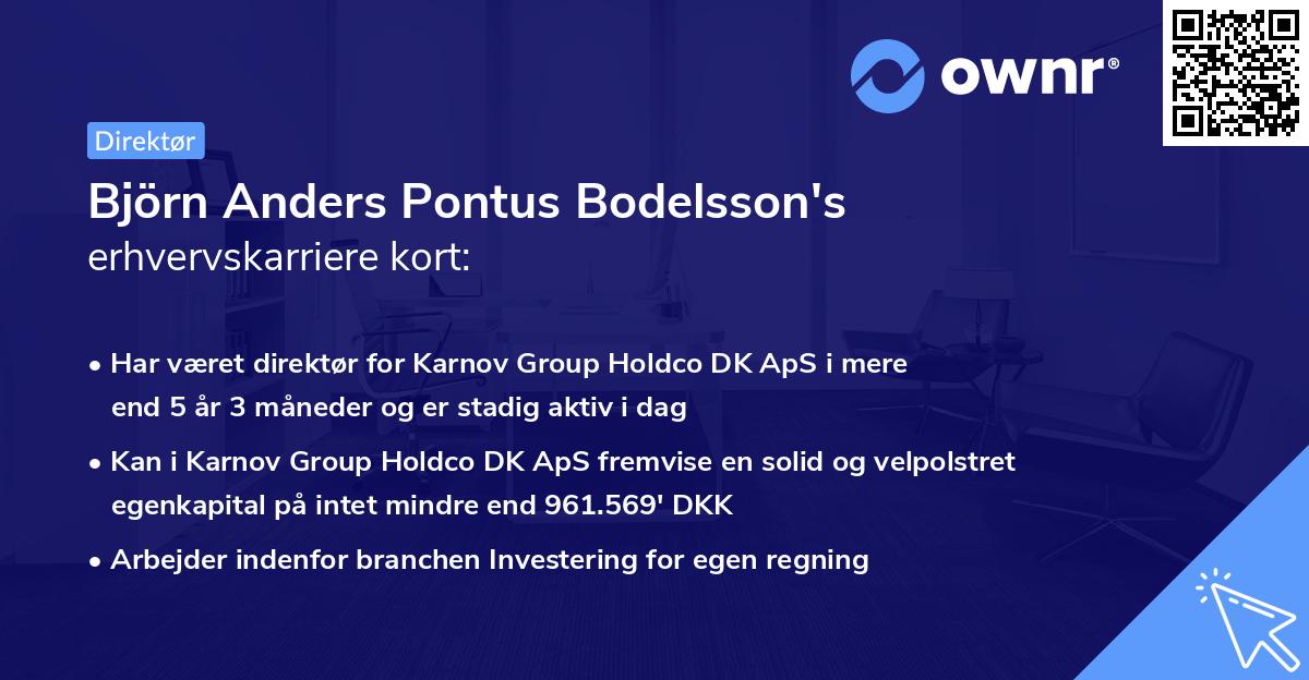 Björn Anders Pontus Bodelsson's erhvervskarriere kort