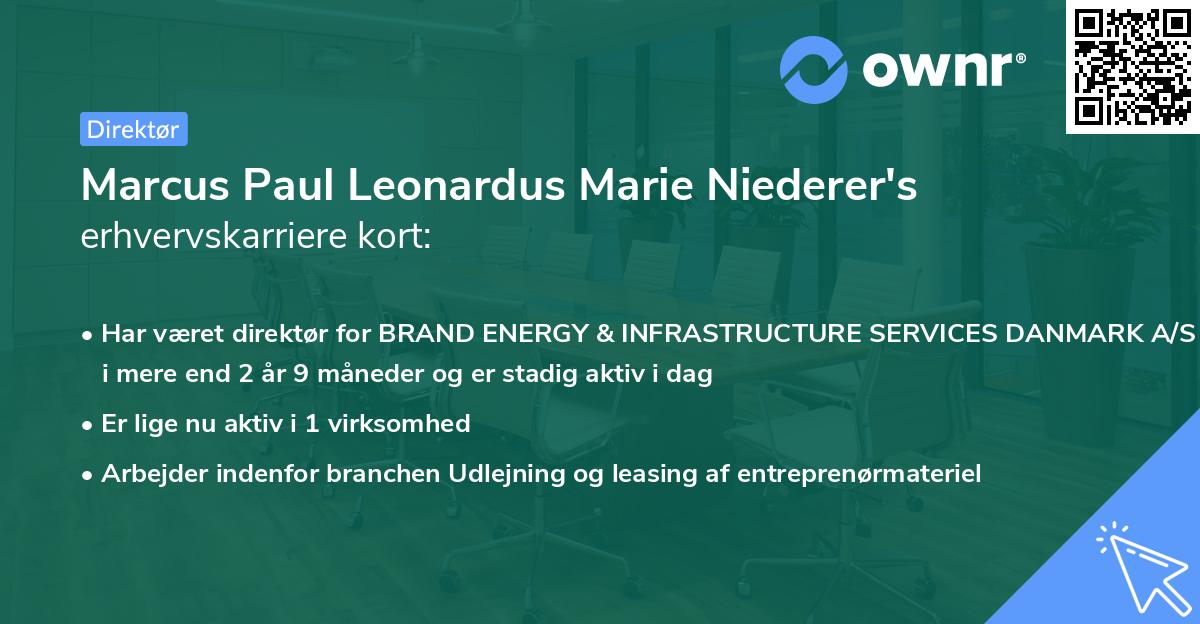 Marcus Paul Leonardus Marie Niederer's erhvervskarriere kort