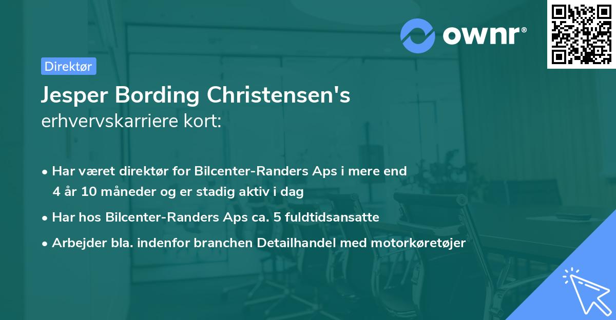 Jesper Bording Christensen's erhvervskarriere kort