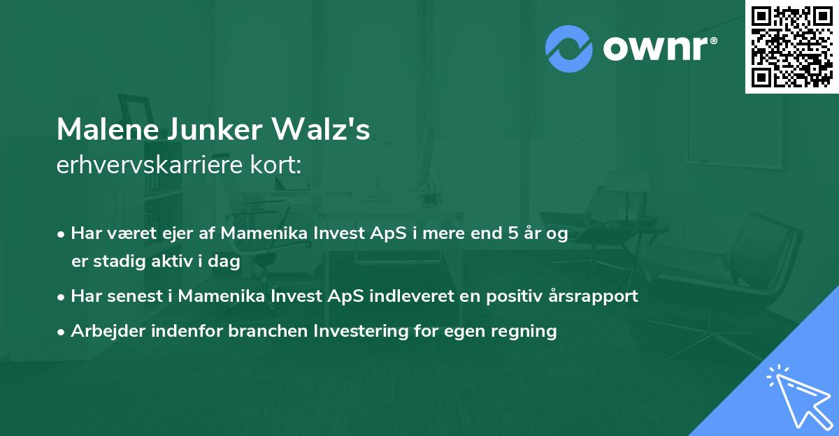 Malene Junker Walz's erhvervskarriere kort
