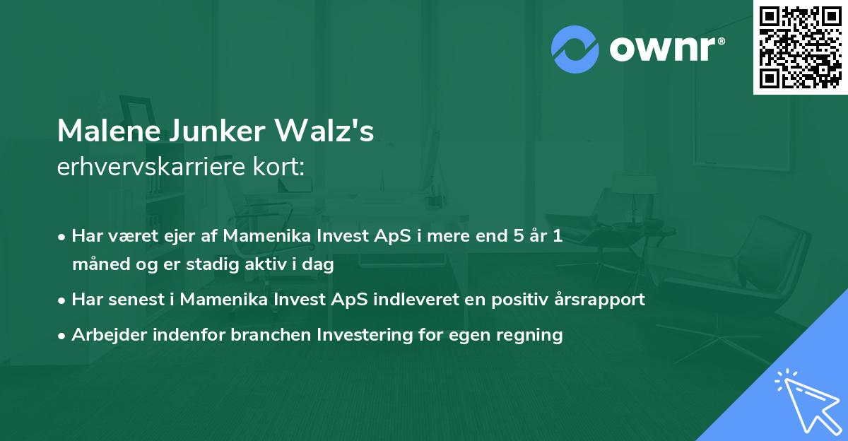Malene Junker Walz's erhvervskarriere kort
