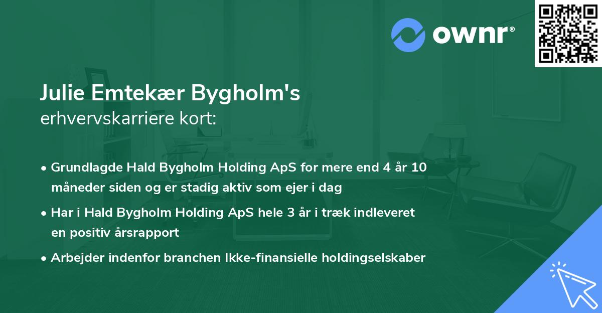 Julie Emtekær Bygholm's erhvervskarriere kort
