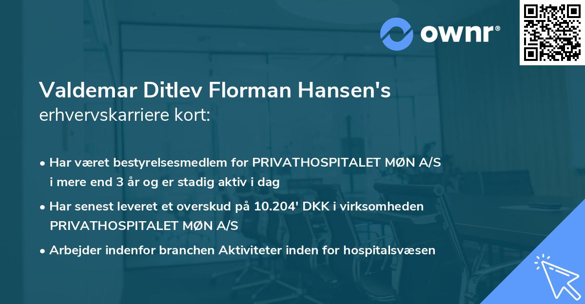 Valdemar Ditlev Florman Hansen's erhvervskarriere kort