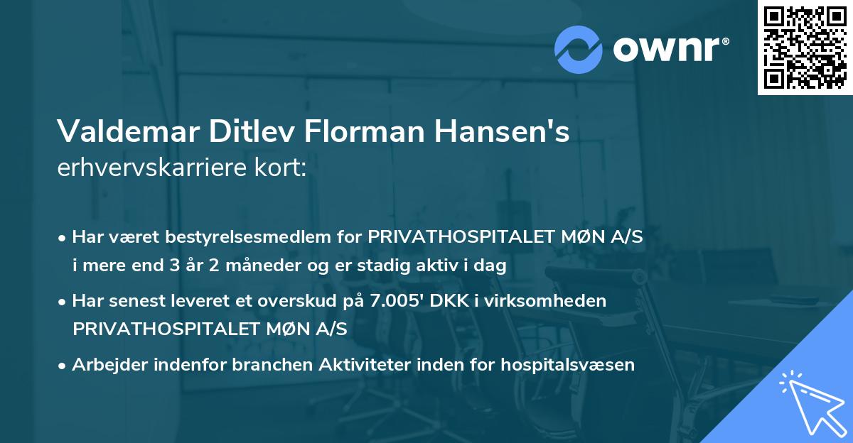 Valdemar Ditlev Florman Hansen's erhvervskarriere kort