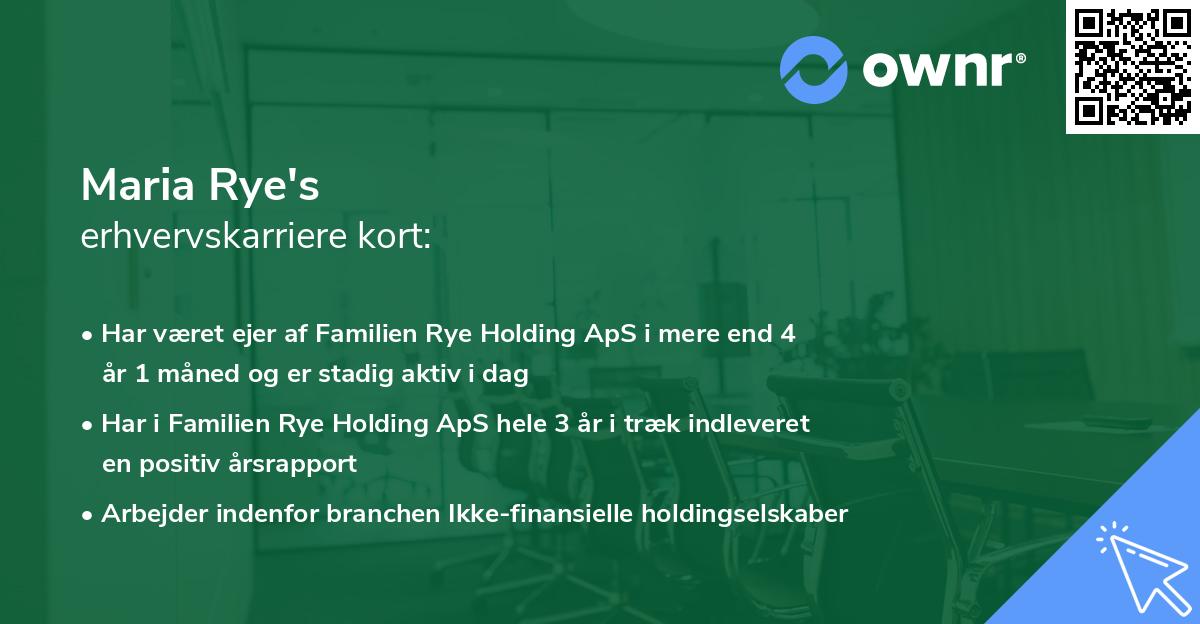 Maria Rye's erhvervskarriere kort
