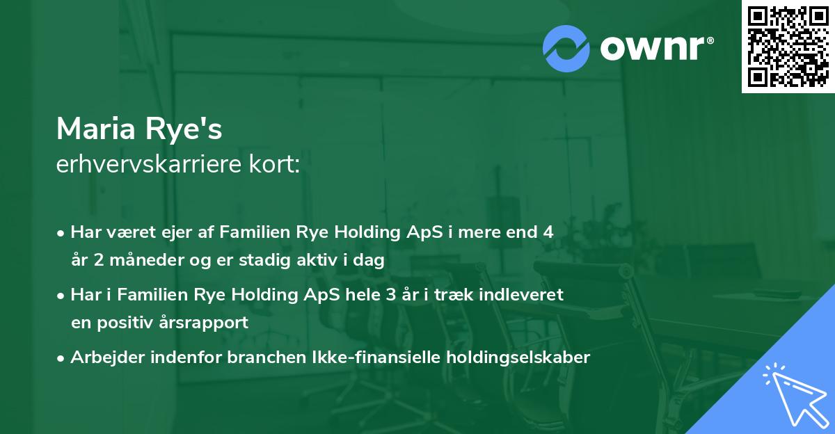 Maria Rye's erhvervskarriere kort