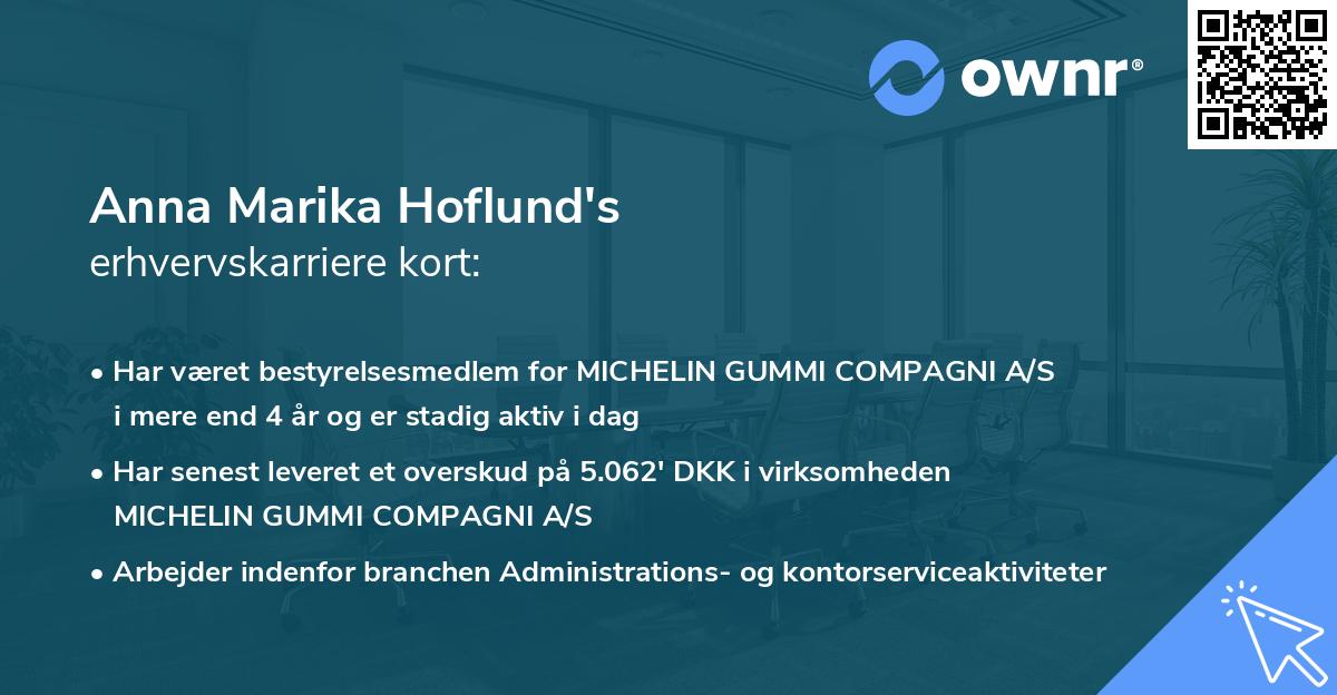 Anna Marika Hoflund's erhvervskarriere kort