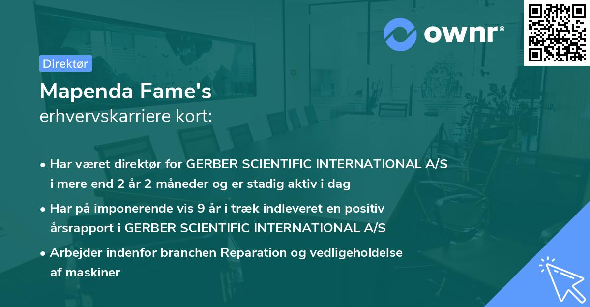 Mapenda Fame's erhvervskarriere kort