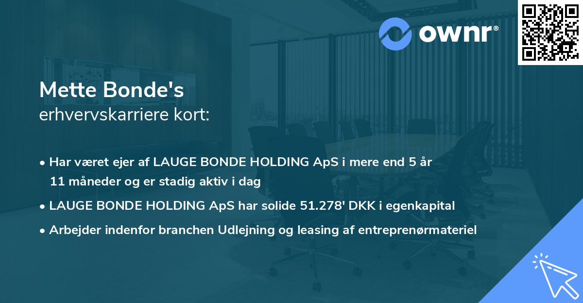 Mette Bonde's erhvervskarriere kort