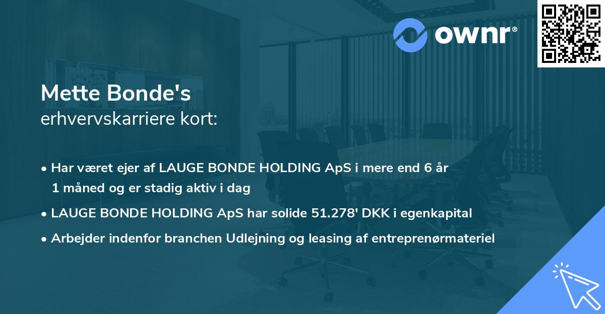 Mette Bonde's erhvervskarriere kort