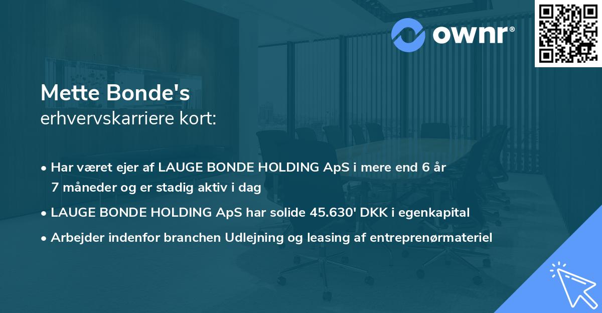 Mette Bonde's erhvervskarriere kort