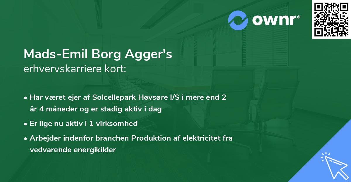 Mads-Emil Borg Agger's erhvervskarriere kort