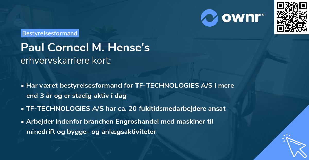 Paul Corneel M. Hense's erhvervskarriere kort