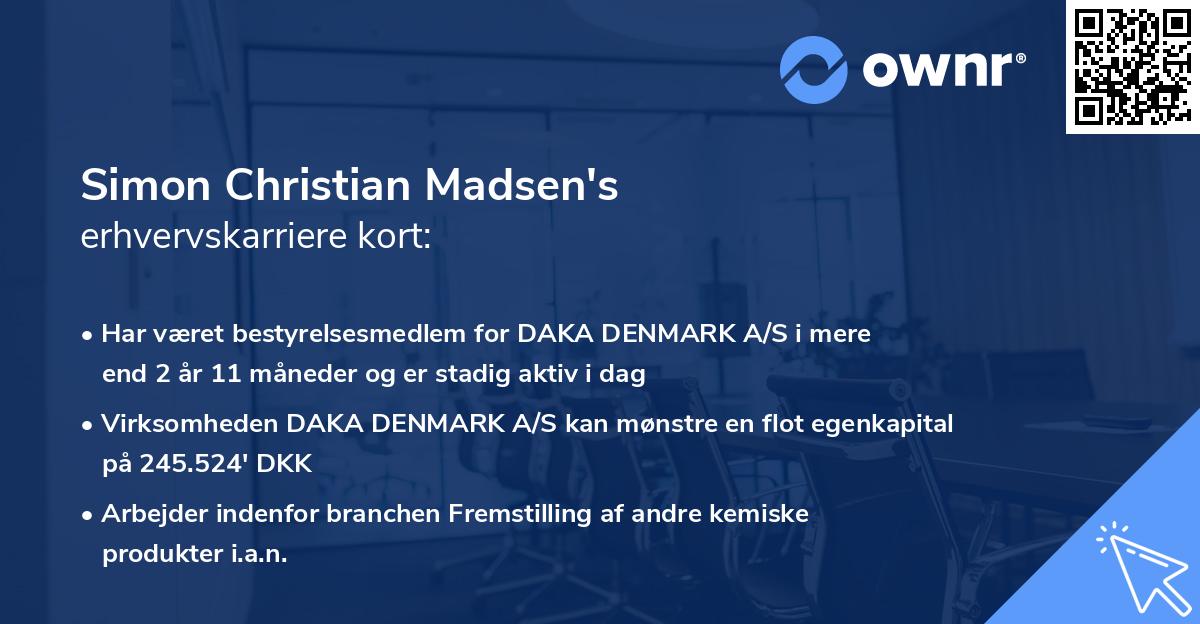Simon Christian Madsen's erhvervskarriere kort