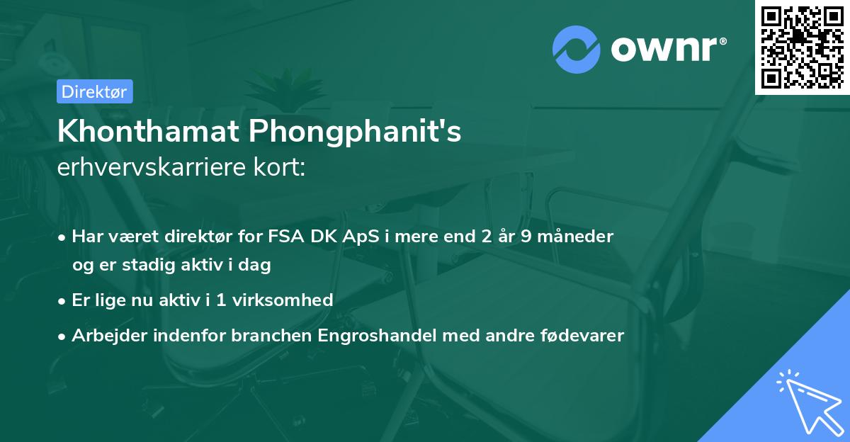 Khonthamat Phongphanit's erhvervskarriere kort