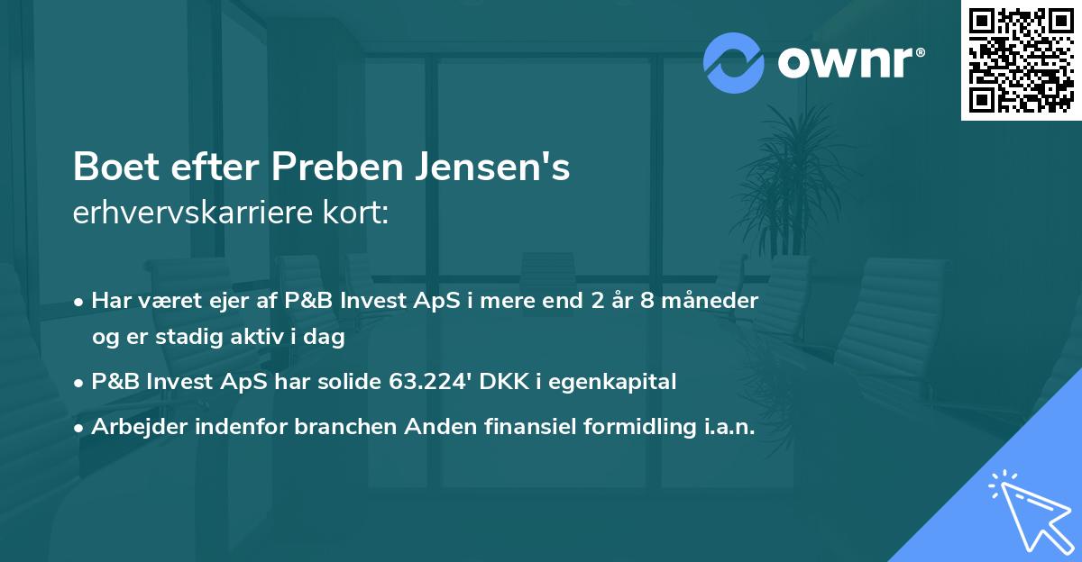Boet efter Preben Jensen's erhvervskarriere kort
