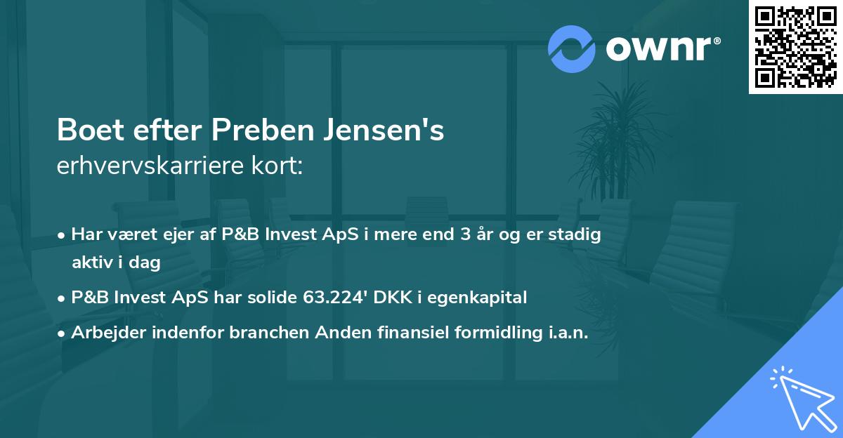 Boet efter Preben Jensen's erhvervskarriere kort
